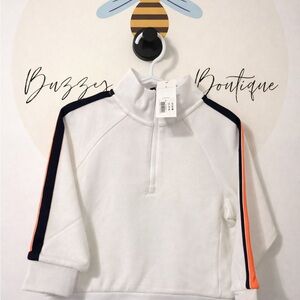 NWT Janie and Jack White Half-Zip Sweatshirt with Striped Sleeves